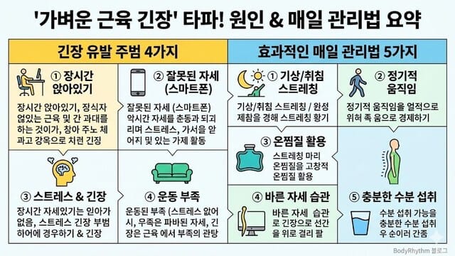 폼롤러나 마사지 볼을 활용하여 전신 근육을 이완시키는 모습