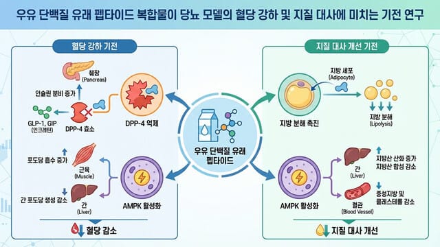 우유 단백질 유래 펩타이드 복합물이 당뇨 모델의 혈당 강하 및 지질 대사에 미치는 기전 연구
