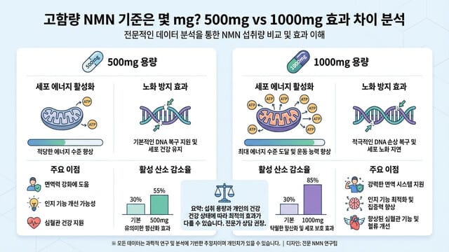 고함량 NMN 기준은 몇 mg? 500mg vs 1000mg 효과 차이 분석