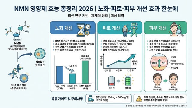 NMN 영양제 효능 총정리 2026｜노화·피로·피부 개선 효과 한눈에