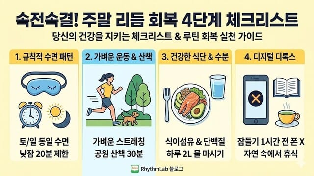 규칙적인 식사와 가벼운 야외 활동으로 활기찬 주말을 보내는 모습