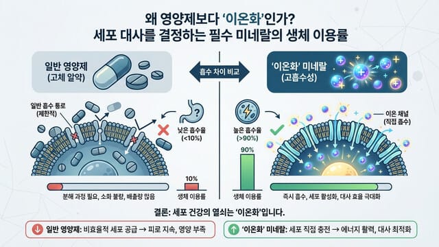 왜 영양제보다 ‘이온화’인가? 세포 대사를 결정하는 필수 미네랄의 생체 이용률