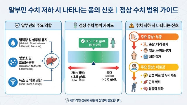알부민 수치 저하 시 나타나는 몸의 신호｜정상 수치 범위 가이드