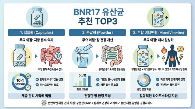BNR17 유산균 추천 TOP3｜다이어트 목적별 선택법