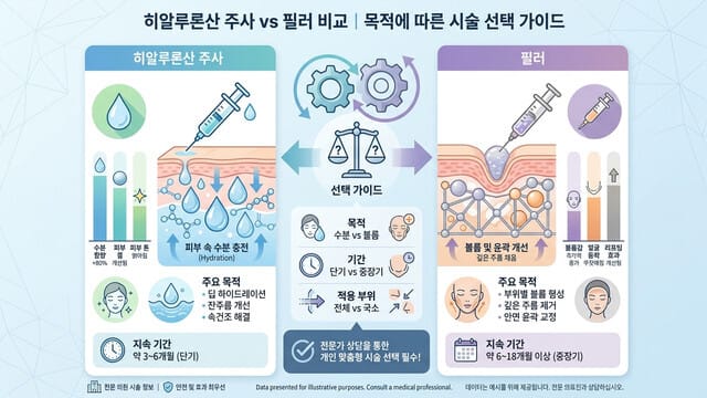 히알루론산 주사 vs 필러 비교｜목적에 따른 시술 선택 가이드