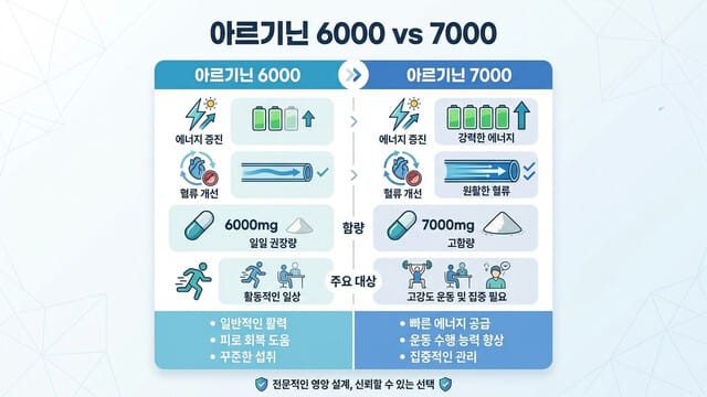 아르기닌 6000 vs 7000 비교｜고함량 제품별 특징과 차이점