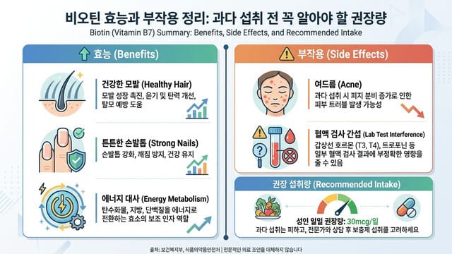 비오틴 효능과 부작용 정리: 과다 섭취 전 꼭 알아야 할 권장량