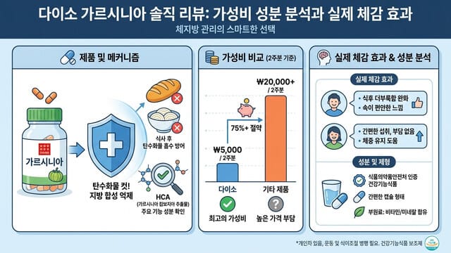 다이소 가르시니아 솔직 리뷰: 가성비 성분 분석과 실제 체감 효과