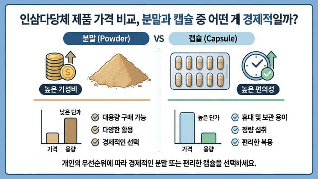 인삼다당체 제품 가격 비교, 분말과 캡슐 중 어떤 게 경제적일까?