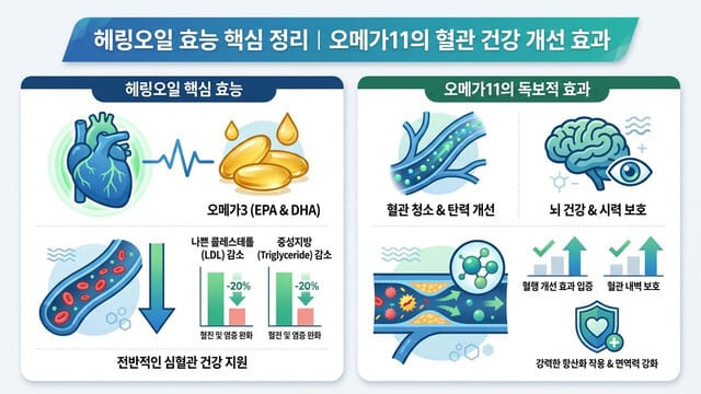 헤링오일 효능 핵심 정리｜오메가11의 혈관 건강 개선 효과