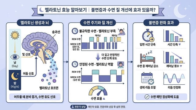 멜라토닌 효능 알아보기｜불면증과 수면 질 개선에 효과 있을까?