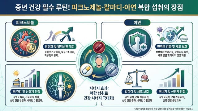 중년 건강 필수 루틴! 피크노제놀·칼마디·아연 복합 섭취의 장점