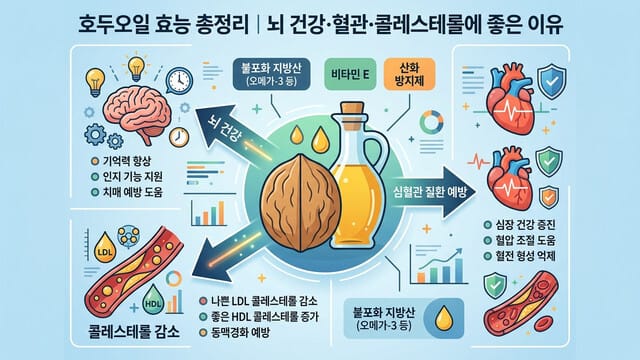 호두오일 효능 총정리｜뇌 건강·혈관·콜레스테롤에 좋은 이유