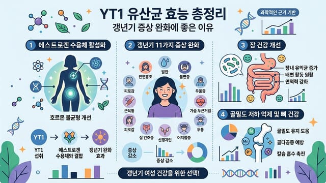 YT1 유산균 효능 총정리｜갱년기 증상 완화에 좋은 이유