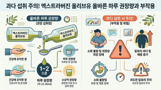 과다 섭취 주의! 엑스트라버진 올리브유 올바른 하루 권장량과 부작용