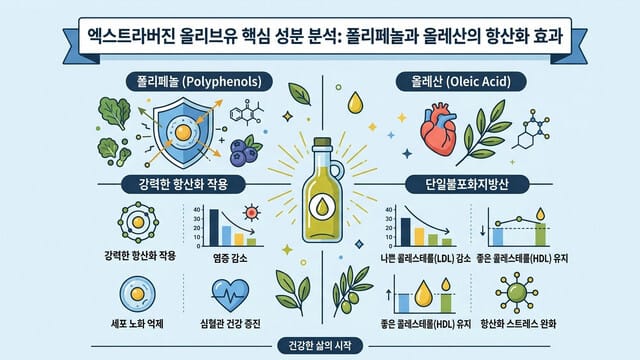 엑스트라버진 올리브유 핵심 성분 분석: 폴리페놀과 올레산의 항산화 효과