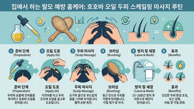 집에서 하는 탈모 예방 홈케어: 호호바 오일 두피 스케일링 마사지 루틴