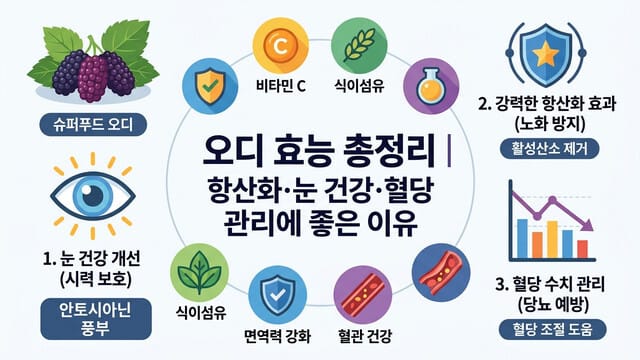 1️⃣ 오디 효능 총정리｜항산화·눈 건강·혈당 관리에 좋은 이유