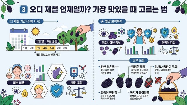 3️⃣ 오디 제철 언제일까? 가장 맛있을 때 고르는 법
