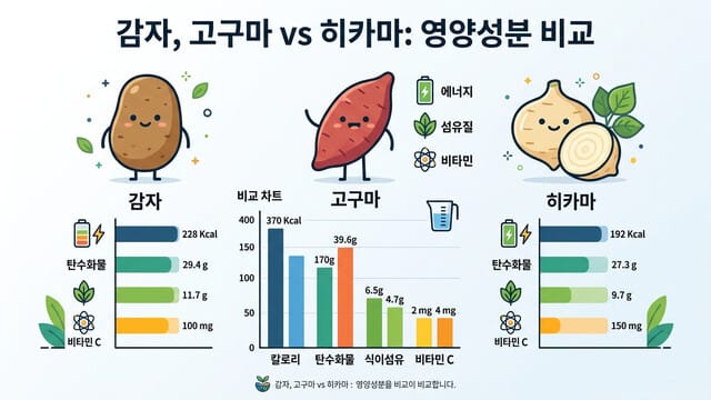 감자, 고구마 vs 히카마: 칼로리 및 핵심 영양성분 전격 비교