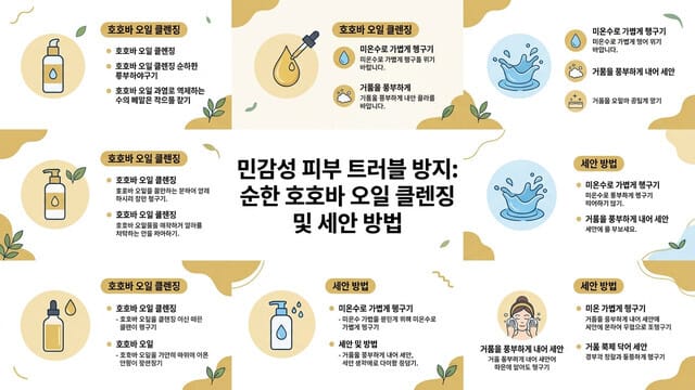 민감성 피부 트러블 방지: 순한 호호바 오일 클렌징 및 세안 방법