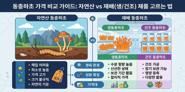 동충하초 가격 비교 가이드: 자연산 vs 재배(생/건조) 제품 고르는 법