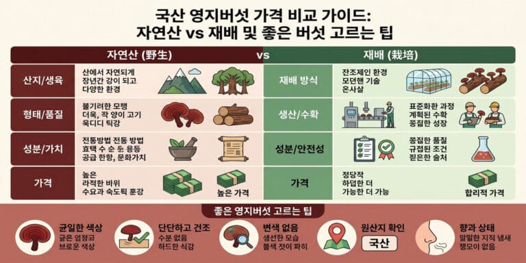 국산 영지버섯 가격 비교 가이드: 자연산 vs 재배 및 좋은 버섯 고르는 팁