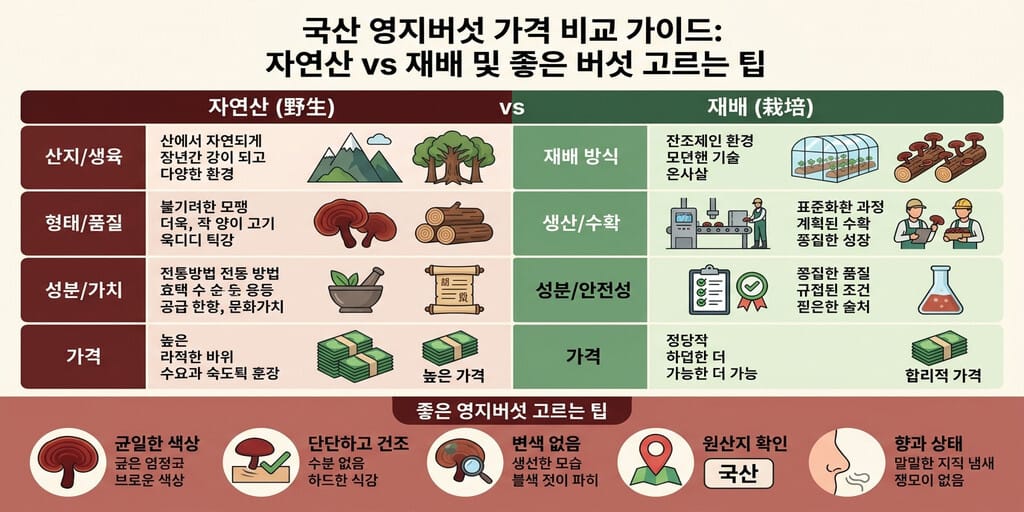 국산 영지버섯 가격 비교 가이드: 자연산 vs 재배 및 좋은 버섯 고르는 팁 - 이미지 1