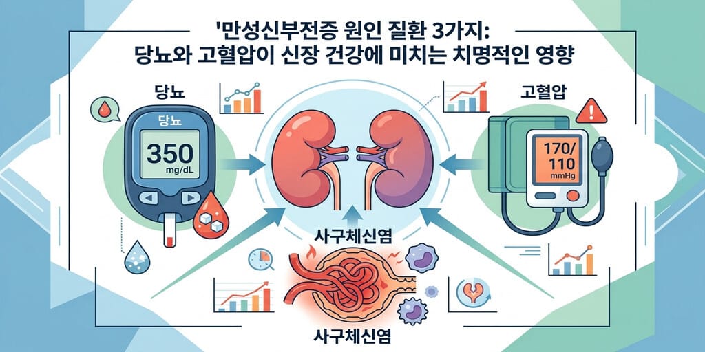 만성신부전증 원인 질환 3가지: 당뇨와 고혈압이 신장 건강에 미치는 치명적인 영향 - 이미지 1