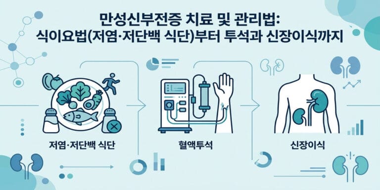 만성신부전증 치료 및 관리법: 식이요법(저염·저단백 식단)부터 투석과 신장이식까지