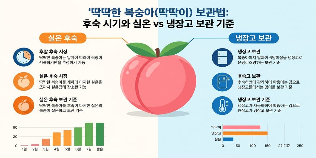 딱딱한 복숭아(딱딱이) 보관법: 후숙 시기와 실온 vs 냉장고 보관 기준 - 이미지 1