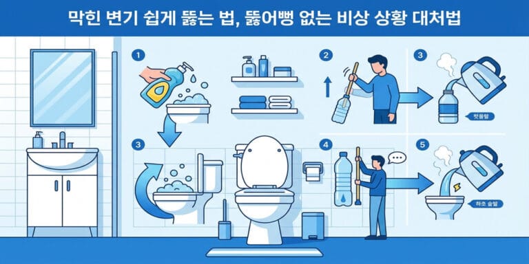 막힌 변기 쉽게 뚫는 법, 뚫어뻥 없는 비상 상황 대처법