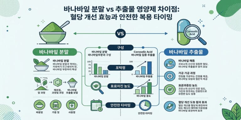 바나바잎 분말 vs 추출물 영양제 차이점: 혈당 개선 효능과 안전한 복용 타이밍