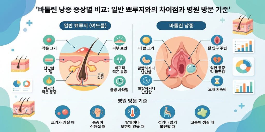 바톨린 낭종 증상별 비교: 일반 뾰루지와의 차이점과 병원 방문 기준 - 이미지 1