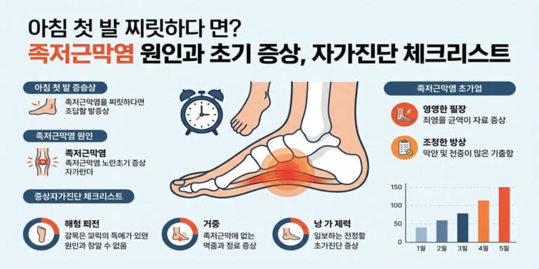 아침 첫 발 찌릿하다면? 족저근막염 원인과 초기 증상, 자가진단 체크리스트
