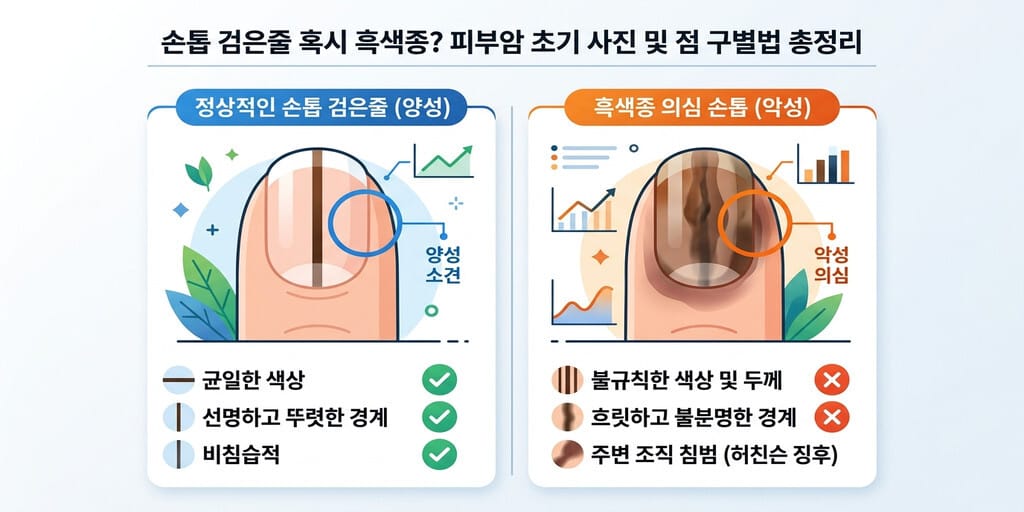 손톱 검은줄 혹시 흑색종? 피부암 초기 사진 및 점 구별법 총정리 - 이미지 1