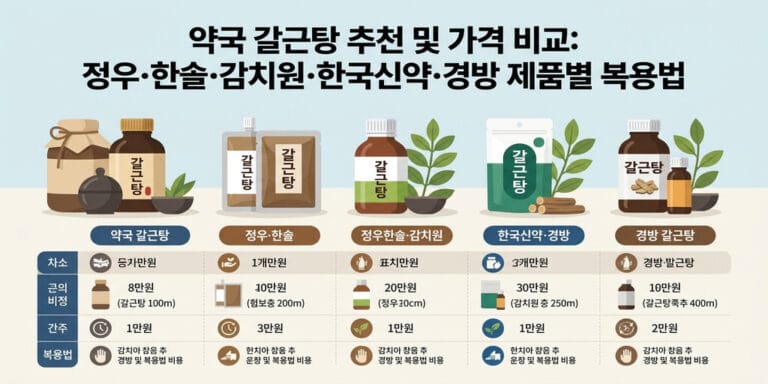 약국 갈근탕 추천 및 가격 비교: 정우·한솔·감치원·한국신약·경방 제품별 복용법