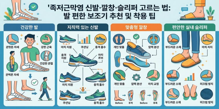 족저근막염 신발·깔창·슬리퍼 고르는 법: 발 편한 보조기 추천 및 착용 팁
