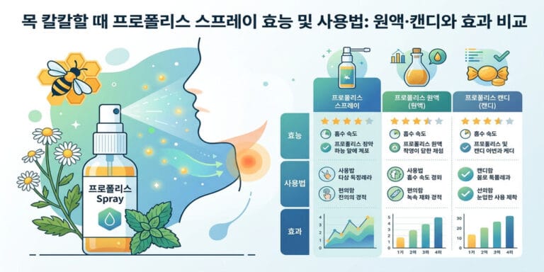 목 칼칼할 때 프로폴리스 스프레이 효능 및 사용법: 원액·캔디와 효과 비교