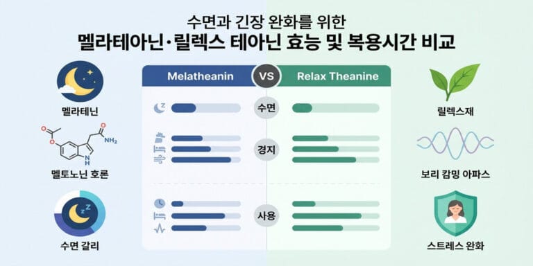 수면과 긴장 완화를 위한 멜라테아닌·릴렉스 테아닌 효능 및 복용시간 비교