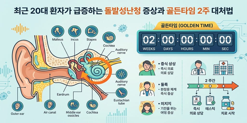 최근 20대 환자가 급증하는 돌발성난청 증상과 골든타임 2주 대처법 - 이미지 1
