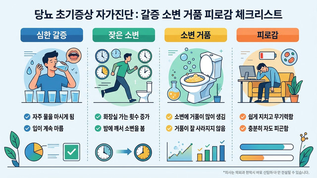 당뇨 초기증상 자가진단: 갈증 소변 거품 피로감 체크리스트