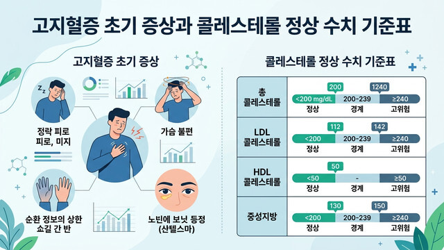 고지혈증 초기 증상과 콜레스테롤 정상 수치 기준표