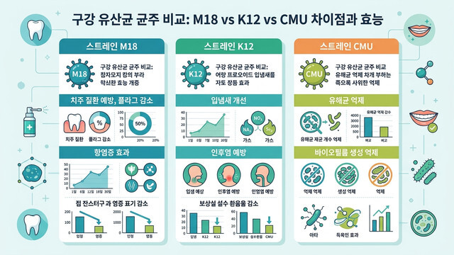 구강 유산균 균주 비교: M18 vs K12 vs CMU 차이점과 효능