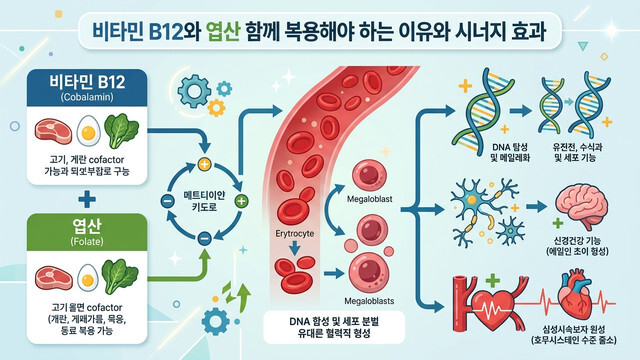 비타민 B12와 엽산 함께 복용해야 하는 이유와 시너지 효과